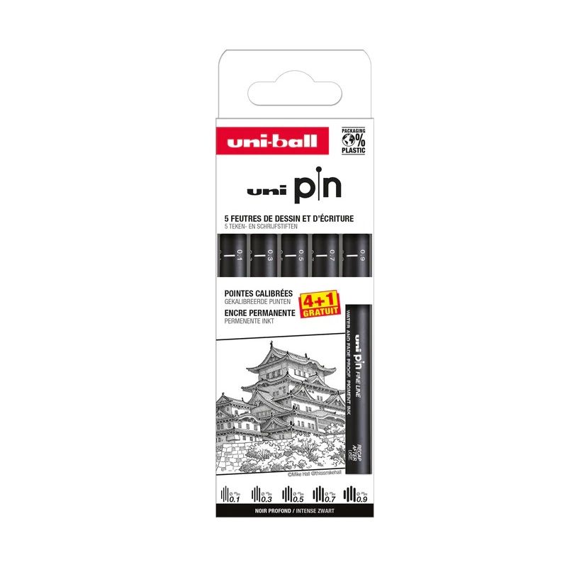 Pochette de 5 feutres calibrés PIN (0,1 / 0,3 / 0,5 / 0,7 / 0,9) dont 1 offert