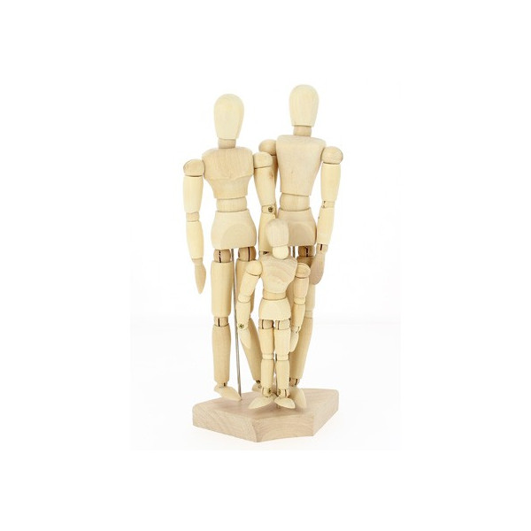 Set de 3 mannequins articulée en bois - Homme, femme et enfant