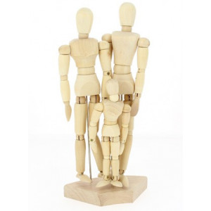 Set de 3 mannequins articulée en bois - Homme, femme et enfant