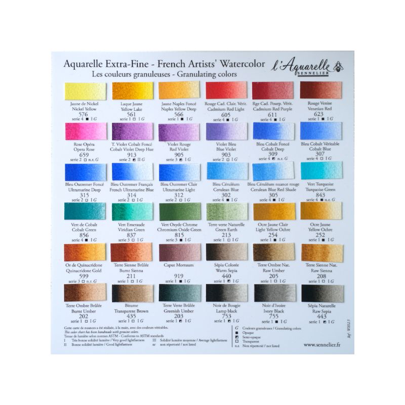 Nuancier aquarelle Sennelier extra-fine - couleurs granuleuses