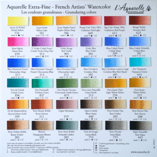 Nuancier aquarelle Sennelier extra-fine - couleurs granuleuses