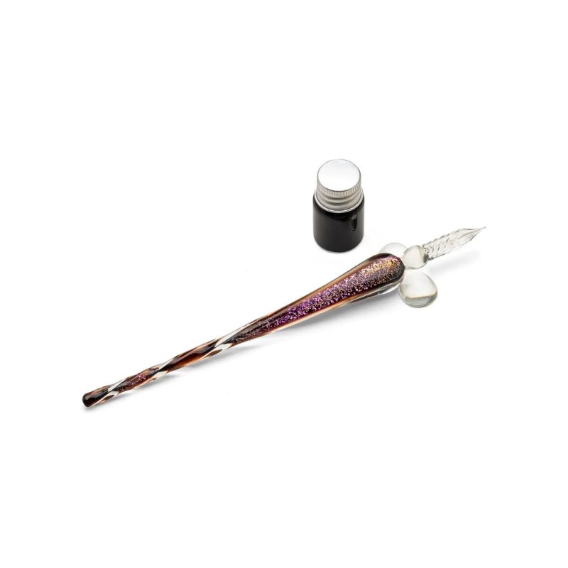 Set de calligraphie pas cher avec plume de verre Or rose + encre