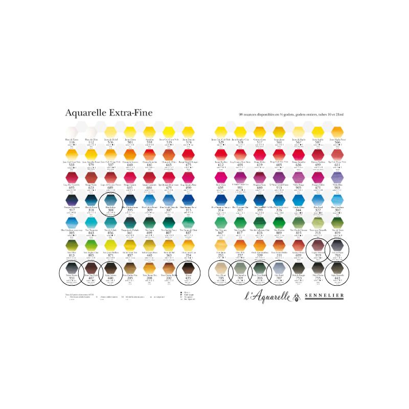 Nuancier aquarelle Sennelier extra-fine - Sélection couleurs neutres
