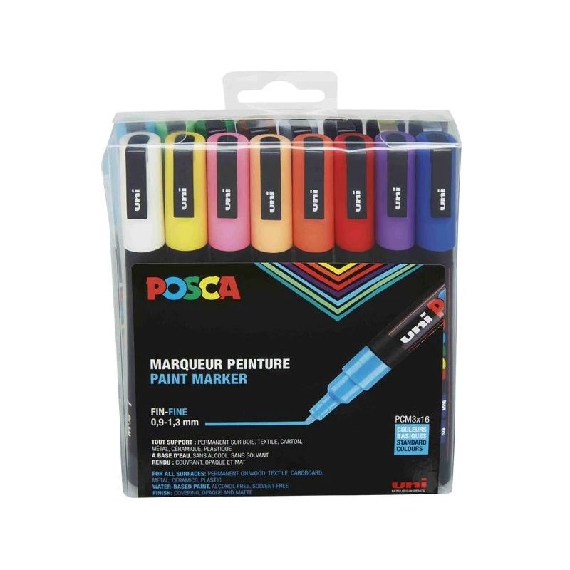 Set de 16 POSCA PC3M - Marqueurs peinture multi-supports