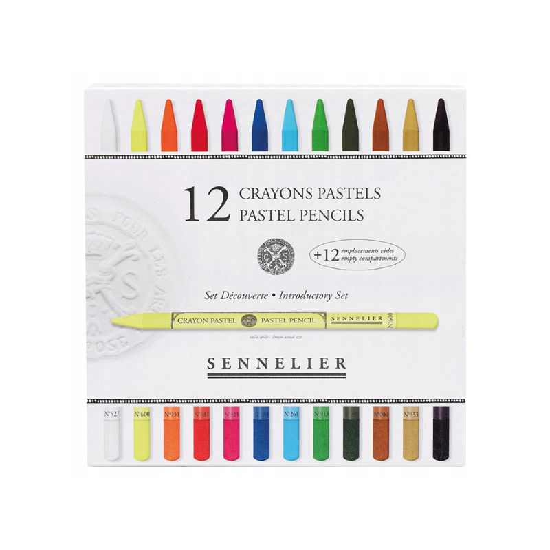 Coffret de 12 crayons pastel demi-durs + 12 emplacements vides -Sennelier
