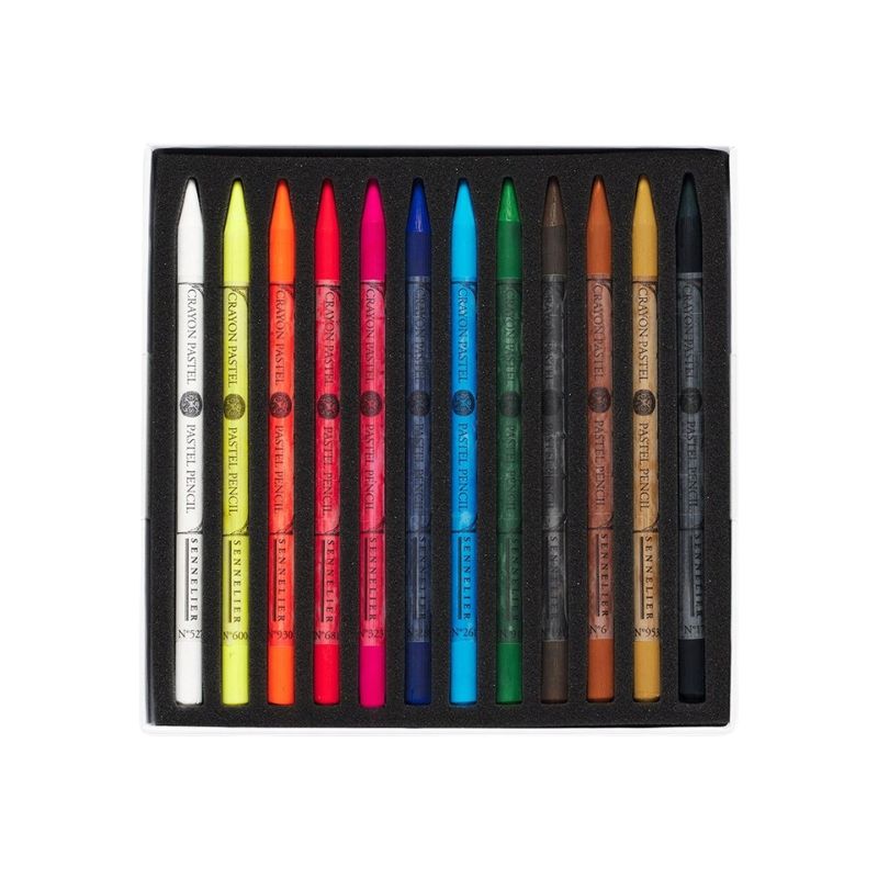 Assortiment de 12 crayons pastel sans bois Sennelier + 12 emplacements vides