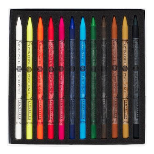Assortiment de 12 crayons pastel sans bois Sennelier + 12 emplacements vides