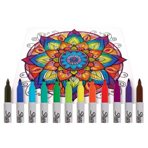 Marqueurs pointe fine encre permanente Sharpie - 12 couleurs assorties