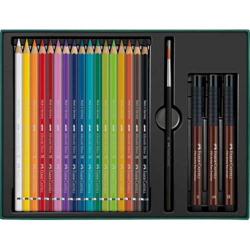 Set mixte aquarelle et encre - 17 crayons Albrecht Dürer + 3 feutres Pitt + pinceau Faber-Castell