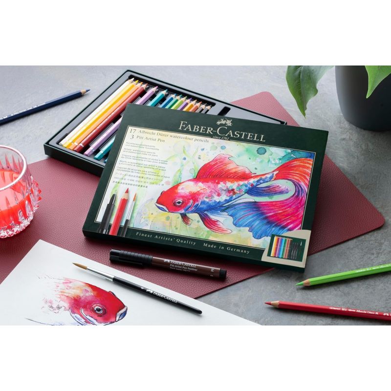 Coffret Faber-Castell 21 pièces - 17 crayons Albrecht Dürer + 3 feutres Pitt + pinceau