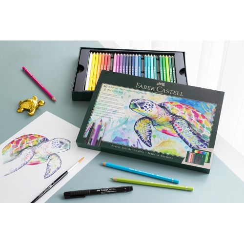 Coffret 40 crayons aquarellables Albrecht Dürer + 5 feutres à encre pigmentée Pitt + 1 pinceau Faber-Castell