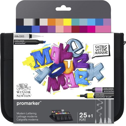 Set 22 Promarker + 3 fineliners - Lettrage moderne - Winsor & Newton Set 22 Promarker + 3 fineliners - Lettrage moderne - Winsor & Newton
