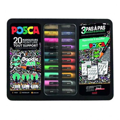 Mallette métal de 20 marqueurs POSCA - Doodle Art Mallette métal de 20 marqueurs POSCA - Doodle Art