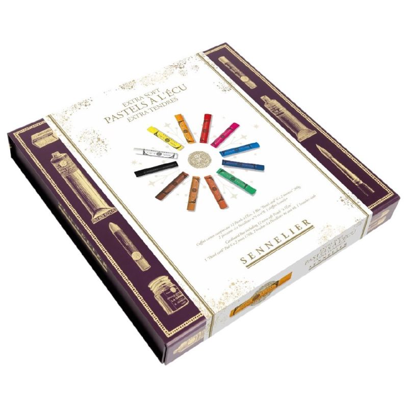 Coffret 12 pastels à l'écu Sennelier + 1 bloc Pastel card et accessoires