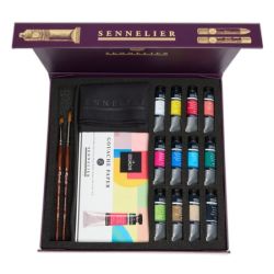 Coffret 12 tubes gouache extra-fine + 1 bloc papier et accessoires - Sennelier