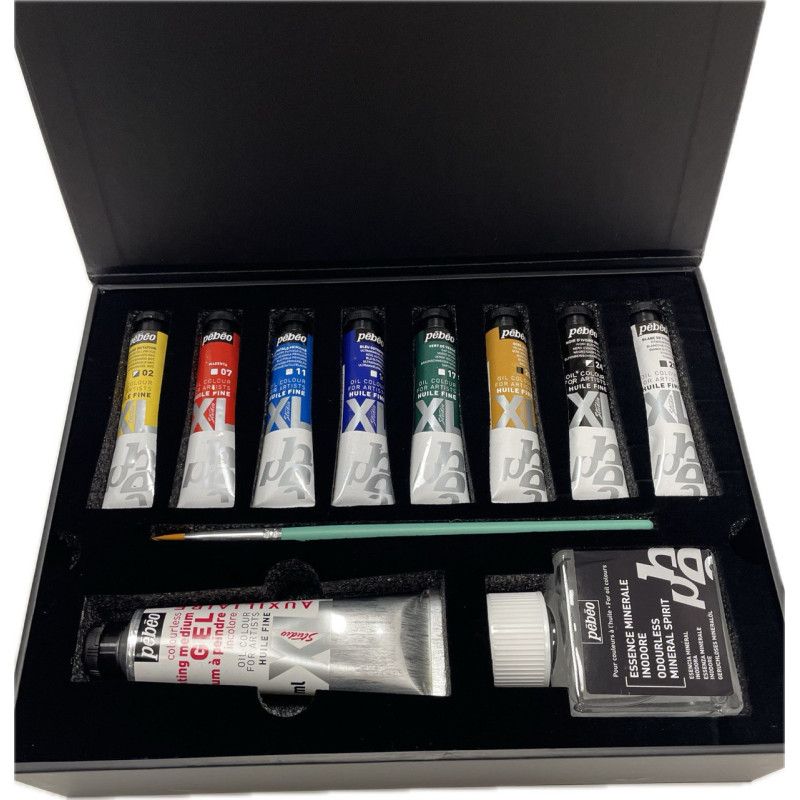Coffret essentiel huile XL - Pébéo - 12 tubes couleurs huile Studio XL + 1 tube blanc + 1 marqueur noir + accessoires