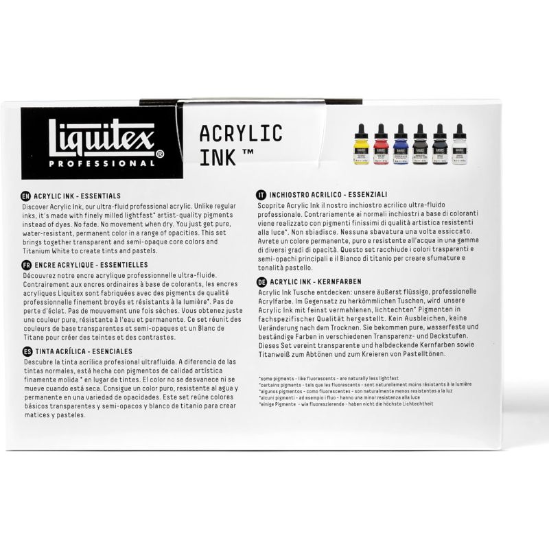 Coffret couleurs primaires Acrylic Ink Liquitex - 6 encres acryliques pour calligraphie et illustration