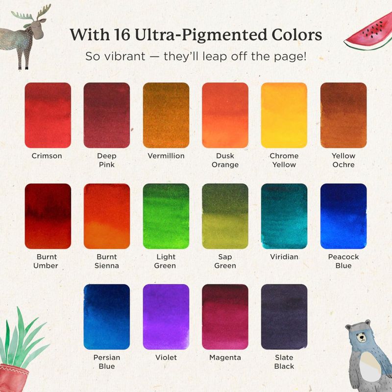 16 couleurs vives dans ce kit de voyage aquarelle Viviva - Format A5 16 couleurs vives dans ce kit de voyage aquarelle Viviva - Format A5