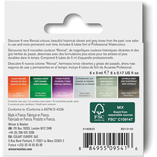 Nuancier aquarelle extra-fine Winsor & Newton - Revival - 6 tubes 5 ml