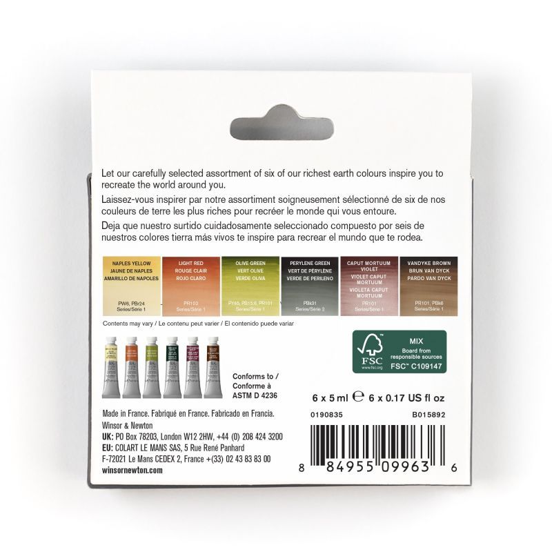 Set 6 tubes aquarelle extra-fine Winsor & Newton - Couleurs terres riches Set 6 tubes aquarelle extra-fine Winsor & Newton - Couleurs terres riches