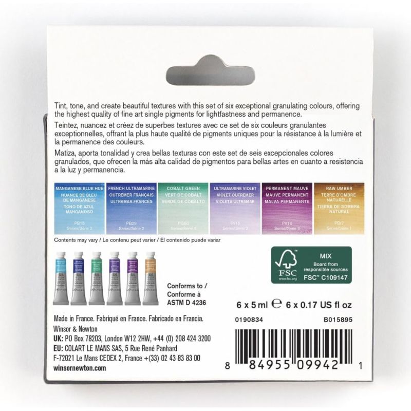 Peinture aquarelle texturée Winsor & Newton - 6 tubes 5ml couleurs granulantes Peinture aquarelle texturée Winsor & Newton - 6 tubes 5ml couleurs granulantes