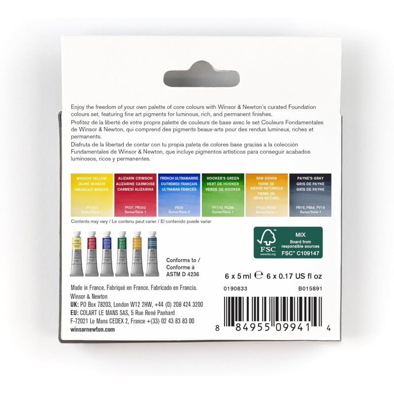 Set 6 tubes aquarelle extra-fine Winsor & Newton - Couleurs fondamentales Set 6 tubes aquarelle extra-fine Winsor & Newton - Couleurs fondamentales