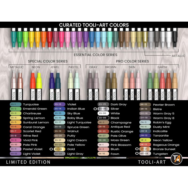Set 48 marqueurs acrylique édition limitée Tooli-Art - pointe extra-fine 0.7 mm