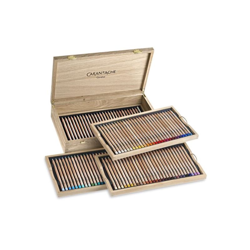 Coffret bois 100 crayons Luminance + blenders- Caran d'Ache