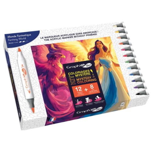 Coloriages mystère adultes - Monde fantastique - marqueurs acryliques Graph'it Go