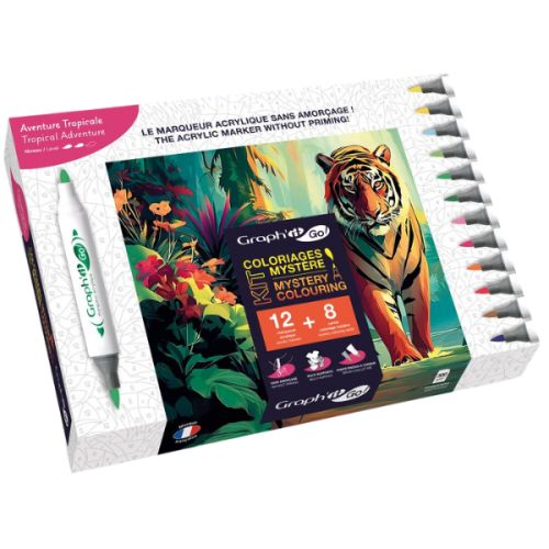 Coloriages mystère adultes - Aventure tropicale - marqueurs acryliques Graph'it Go