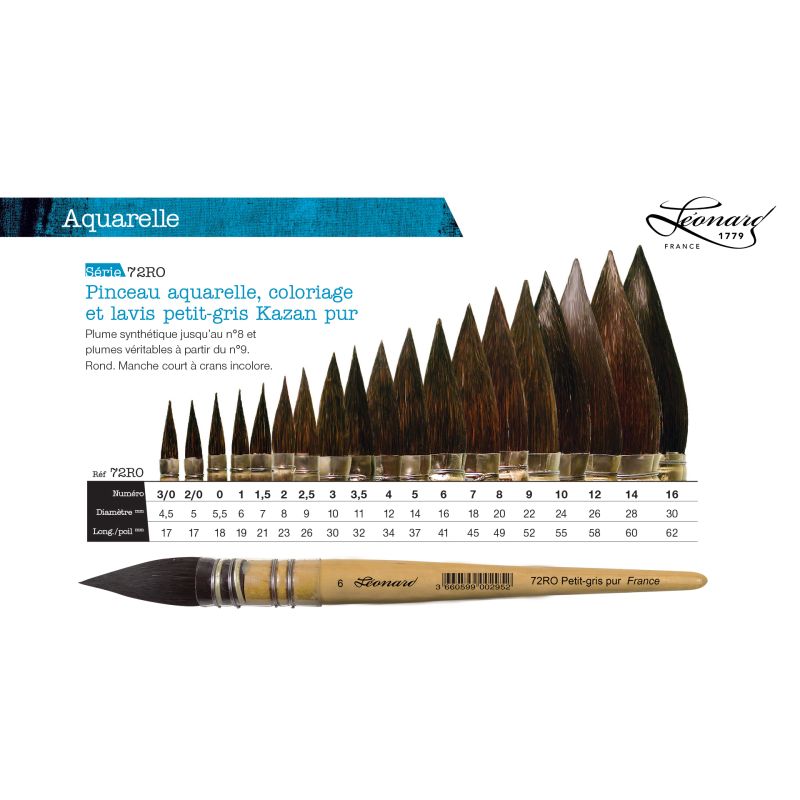 Pinceaux à lavis petit gris pur - série 72 - Léonard