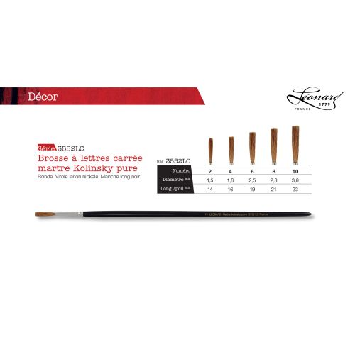 Brosse à lettres carrée Martre Kolinsky pure - série 3552LC - Léonard