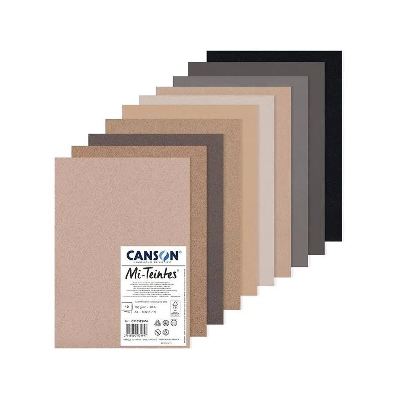 Pack de 10 feuilles Canson Mi-Teintes - Teintes grises