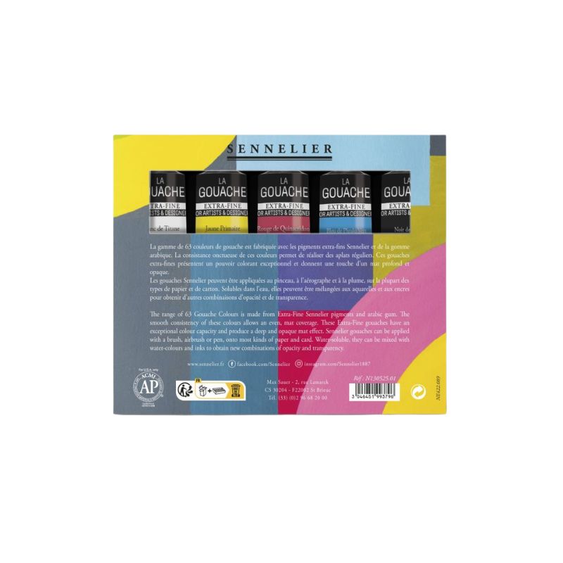 Gouache extra-fine Sennelier - Set initiation 5 tubes 21ml - Couleurs primaires