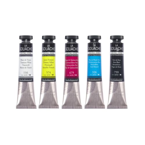 Set 5 tubes 21ml gouache extra-fine Sennelier - Set initiation Couleurs primaires