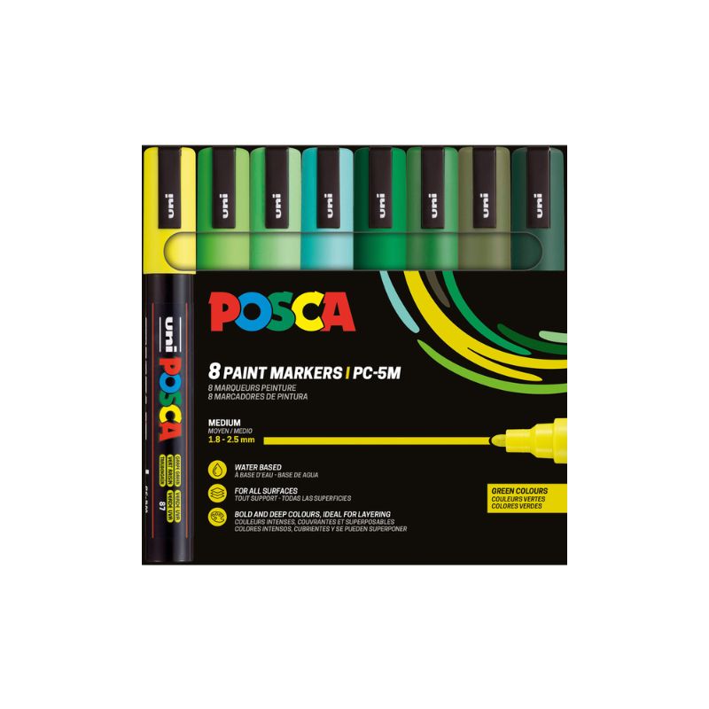 Set de 8 POSCA - pointe calibrée moyenne PC5M - Couleurs vertes