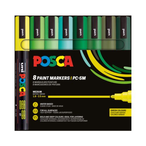 Set de 8 POSCA - pointe calibrée moyenne PC5M - Couleurs vertes