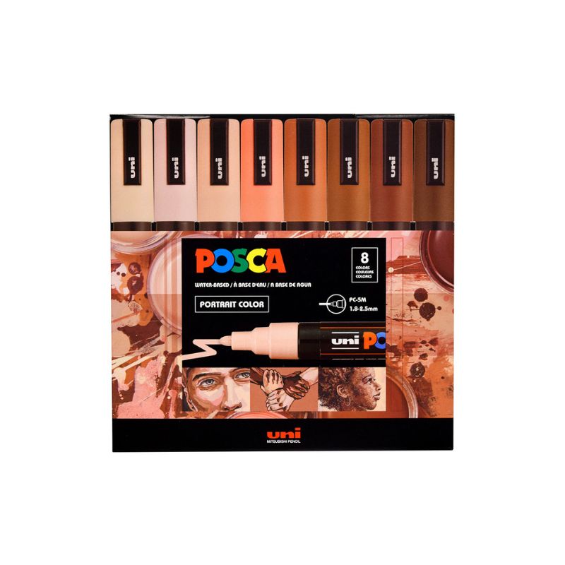 Set de 8 POSCA - pointe calibrée moyenne PC5M - Couleurs portrait
