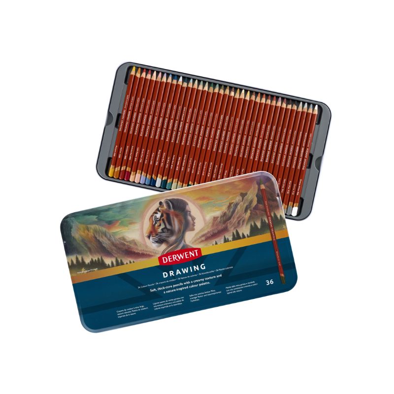 Crayons de couleurs Drawing Derwent - Boîte en fer de 36 couleurs terreuses