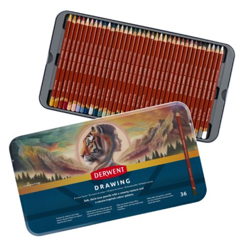 Crayons de couleurs Drawing Derwent - Boîte en fer de 36 couleurs terreuses