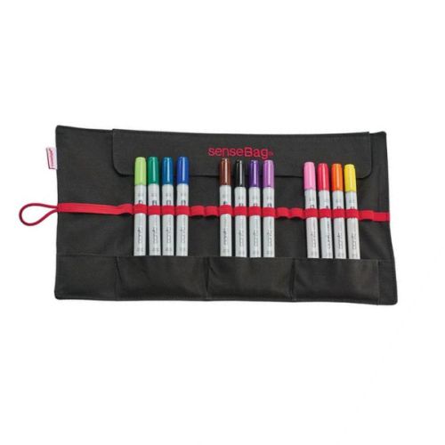 Trousse enroulable noire pour rangement pinceaux et crayons artistes - Sensebag