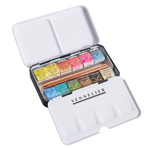 Boîte aquarelle extra-fine Sennelier - 12 demi-godets - Sélection Catalina Rodriguez Villazón + 1 pinceau offert