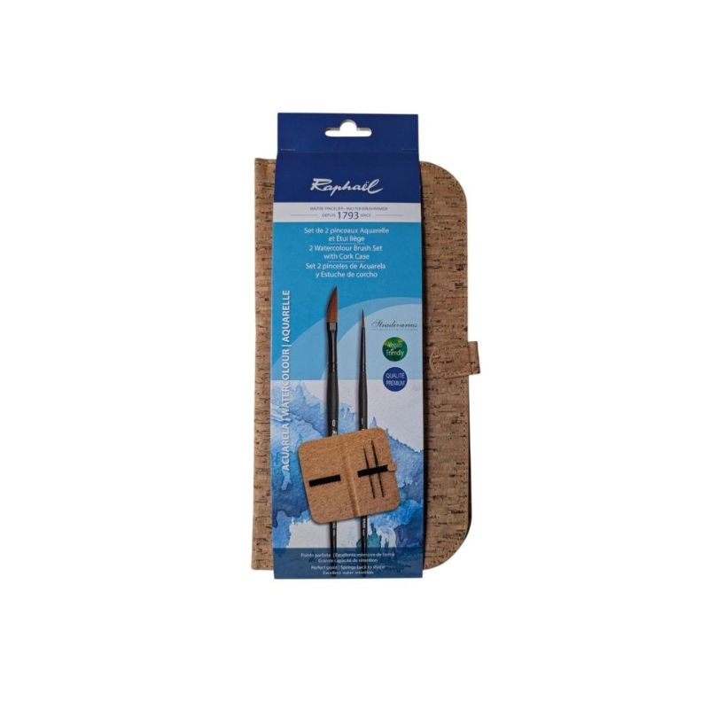 Set 2 pinceaux imitation Kolinsky + étui en liège