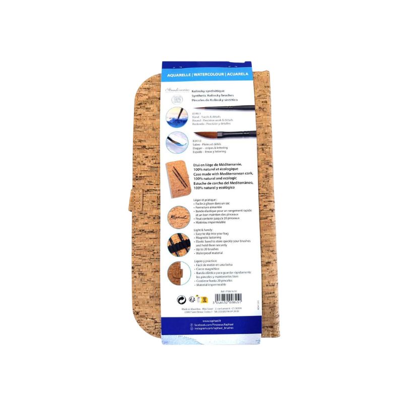 Lot 2 pinceaux synthétiques imitation Kolinsky + étui en liège