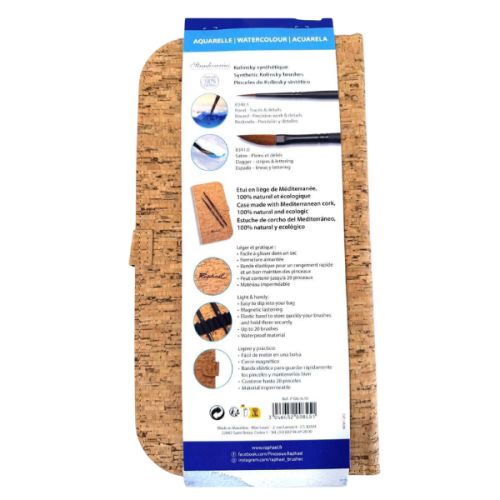 Lot 2 pinceaux synthétiques imitation Kolinsky + étui en liège