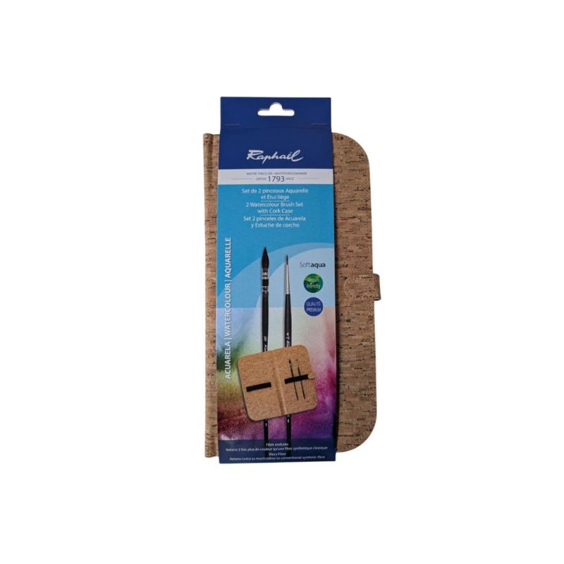 Set 2 pinceaux Softaqua Raphael + étui en liège