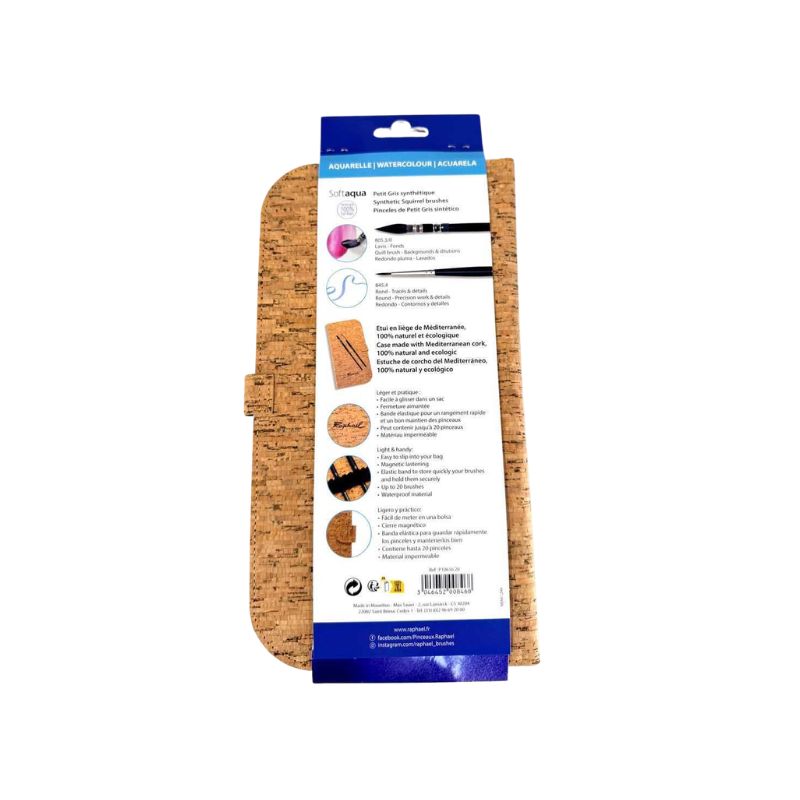 Set 2 pinceaux petit gris synthétiques Softaqua + étui en liège - Raphael