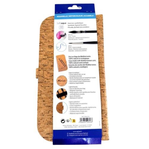 Set 2 pinceaux petit gris synthétiques Softaqua + étui en liège - Raphael
