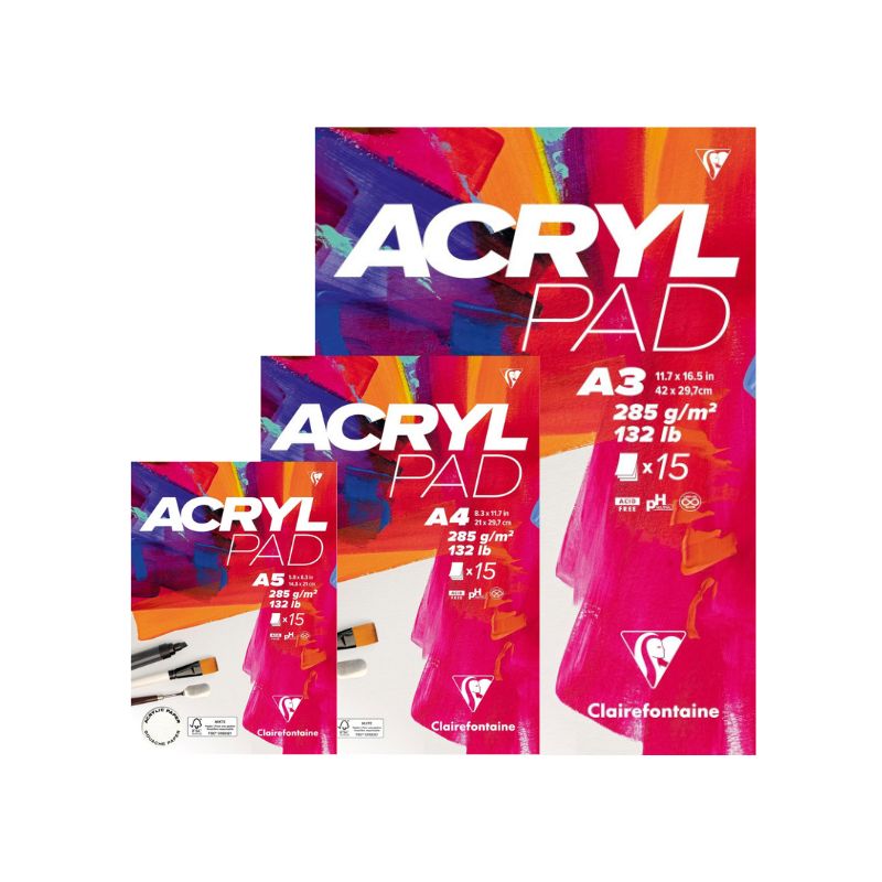 Bloc peinture acrylique et gouache Acryl Pad - Clairefontaine - 15 feuilles papier blanc épais