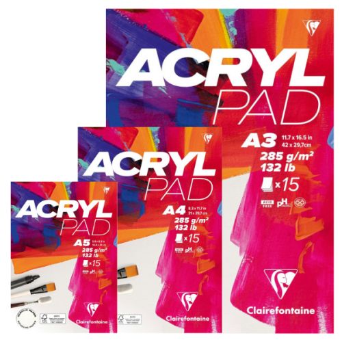 Bloc peinture acrylique et gouache Acryl Pad - Clairefontaine - 15 feuilles papier blanc épais